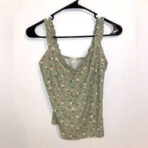 Olive Green Floral Tank Top